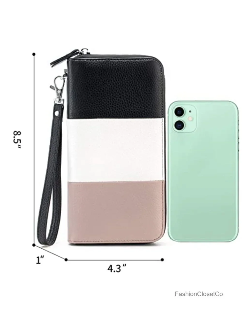 Real Pebbled Leather RFID Blocking Zip Around Clutch Wallet Wristlet Large